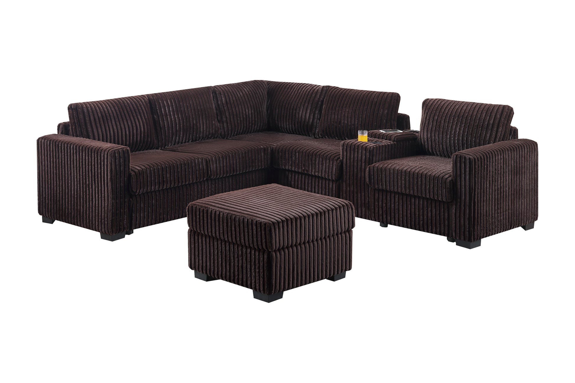 Coffee Corduroy L-Shaped Sectional Sofa 4 Piece for Living Room