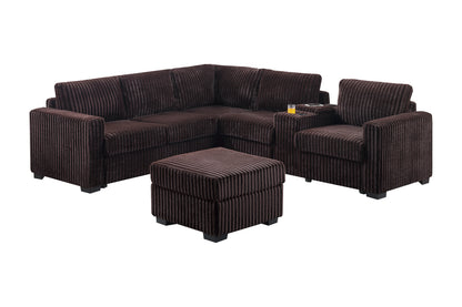 Coffee Corduroy L-Shaped Sectional Sofa 4 Piece for Living Room