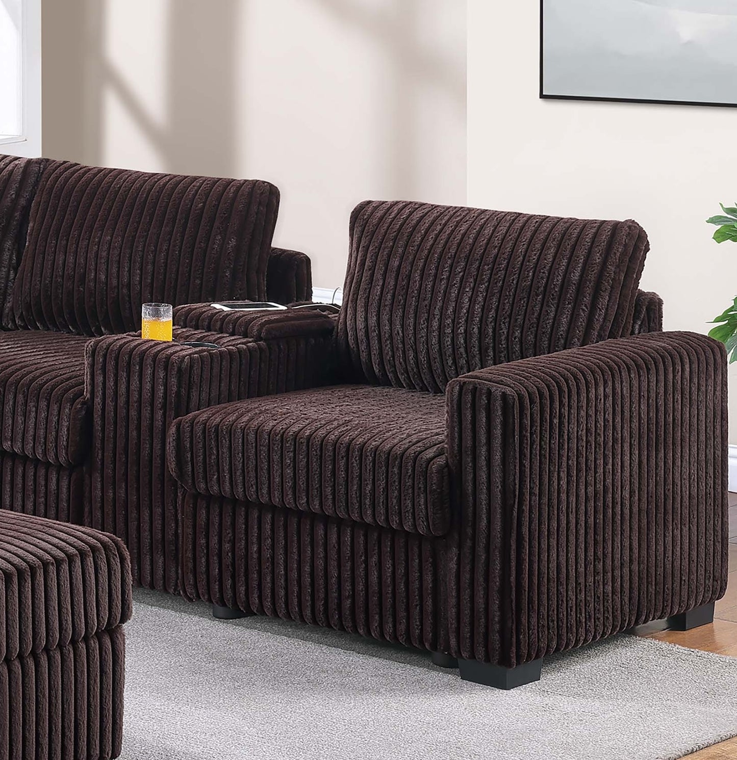 Coffee Corduroy L-Shaped Sectional Sofa 4 Piece for Living Room