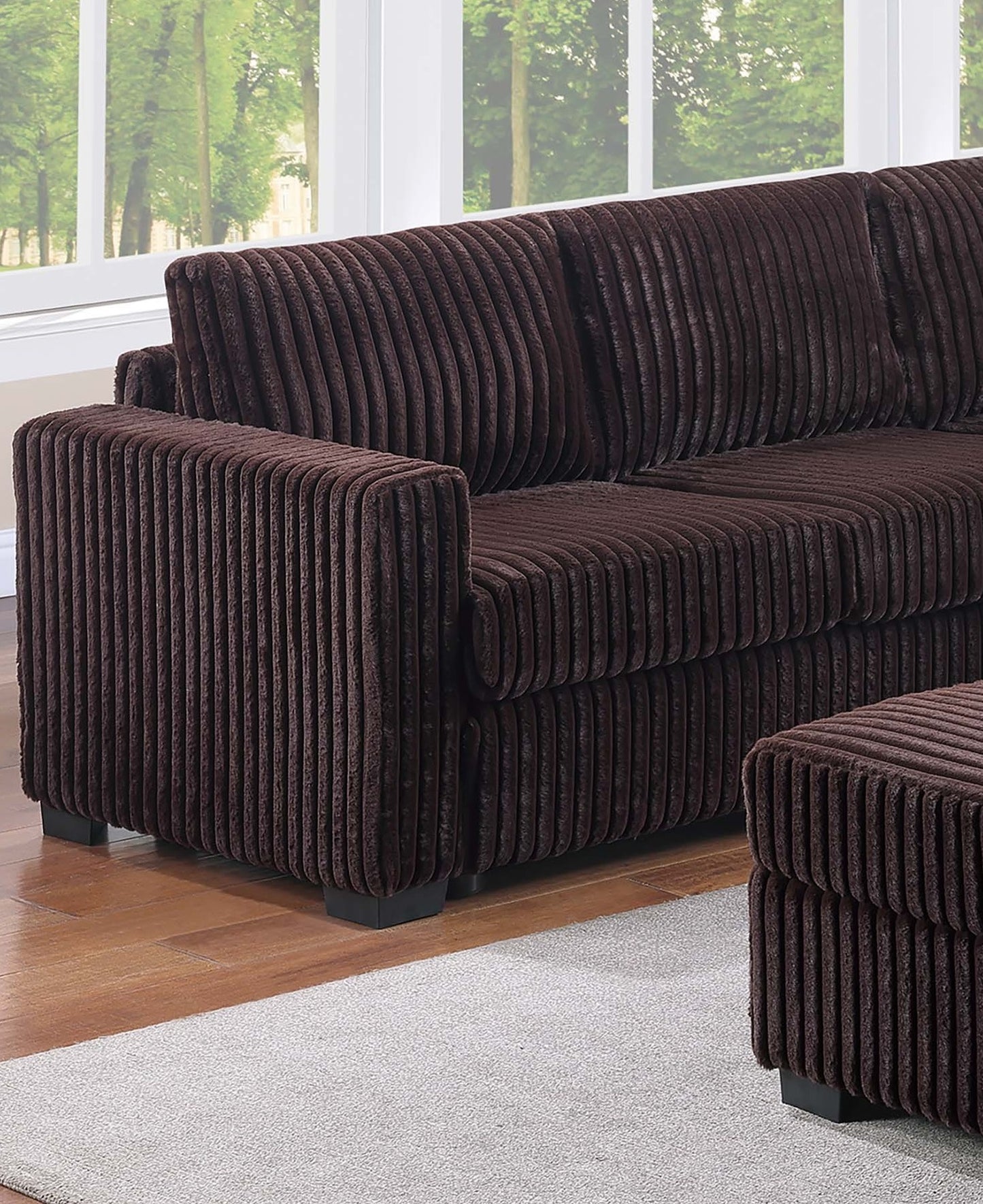 Coffee Corduroy L-Shaped Sectional Sofa 4 Piece for Living Room