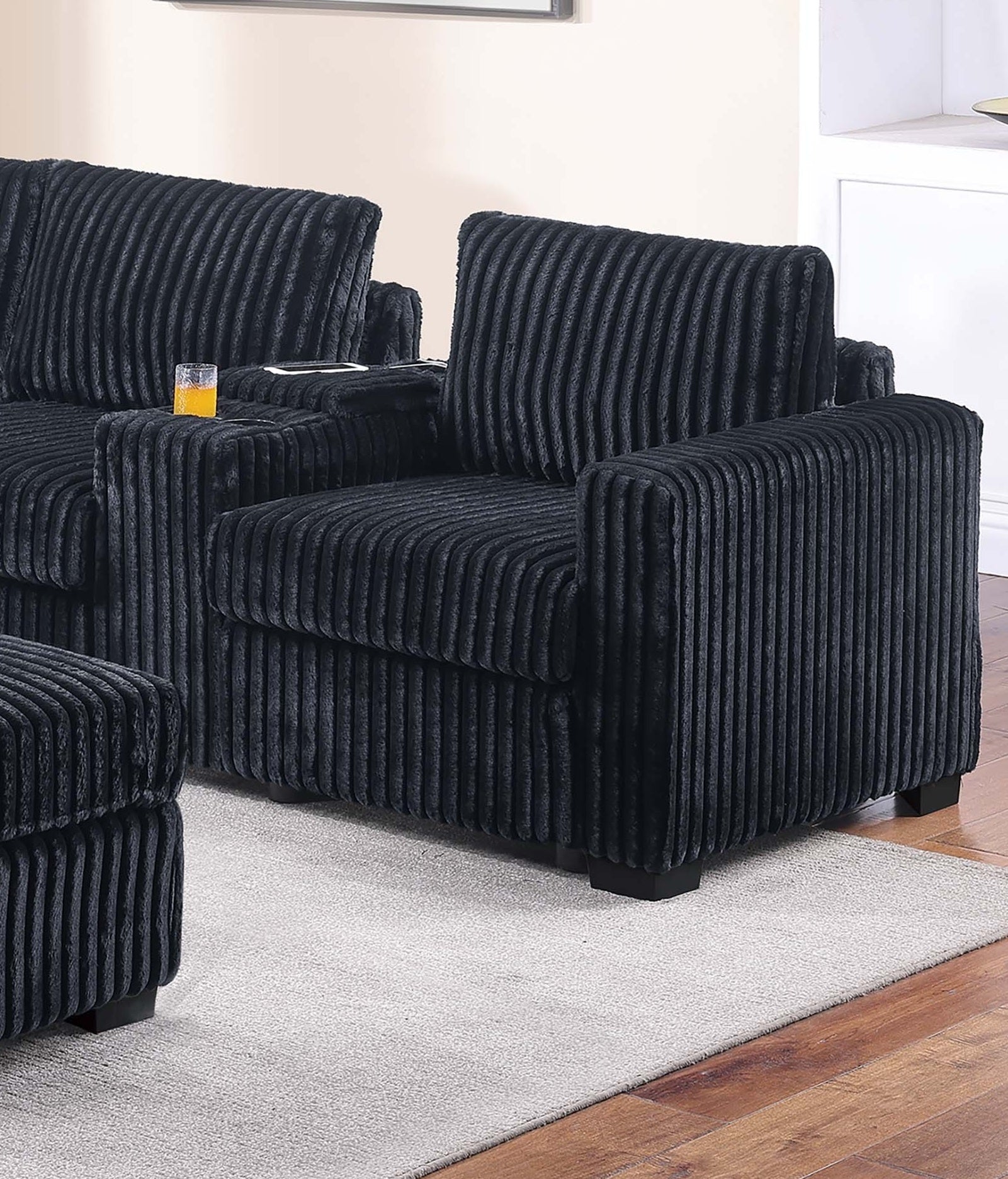 L-Shaped Corduroy Sectional - Plush Comfort & Storage