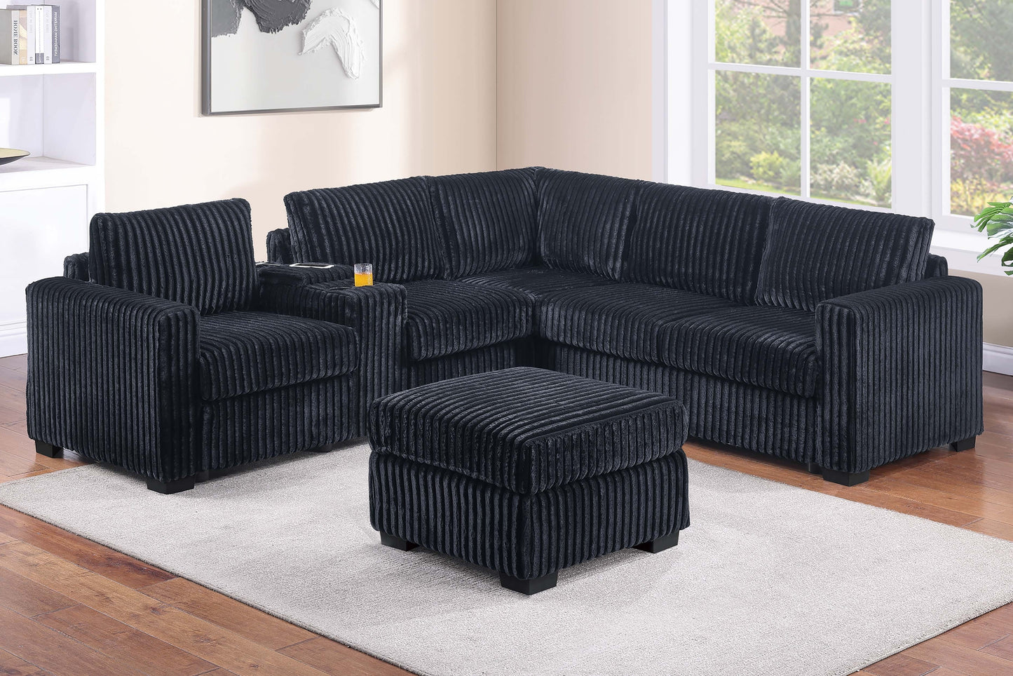 L-Shaped Corduroy Sectional - Plush Comfort & Storage