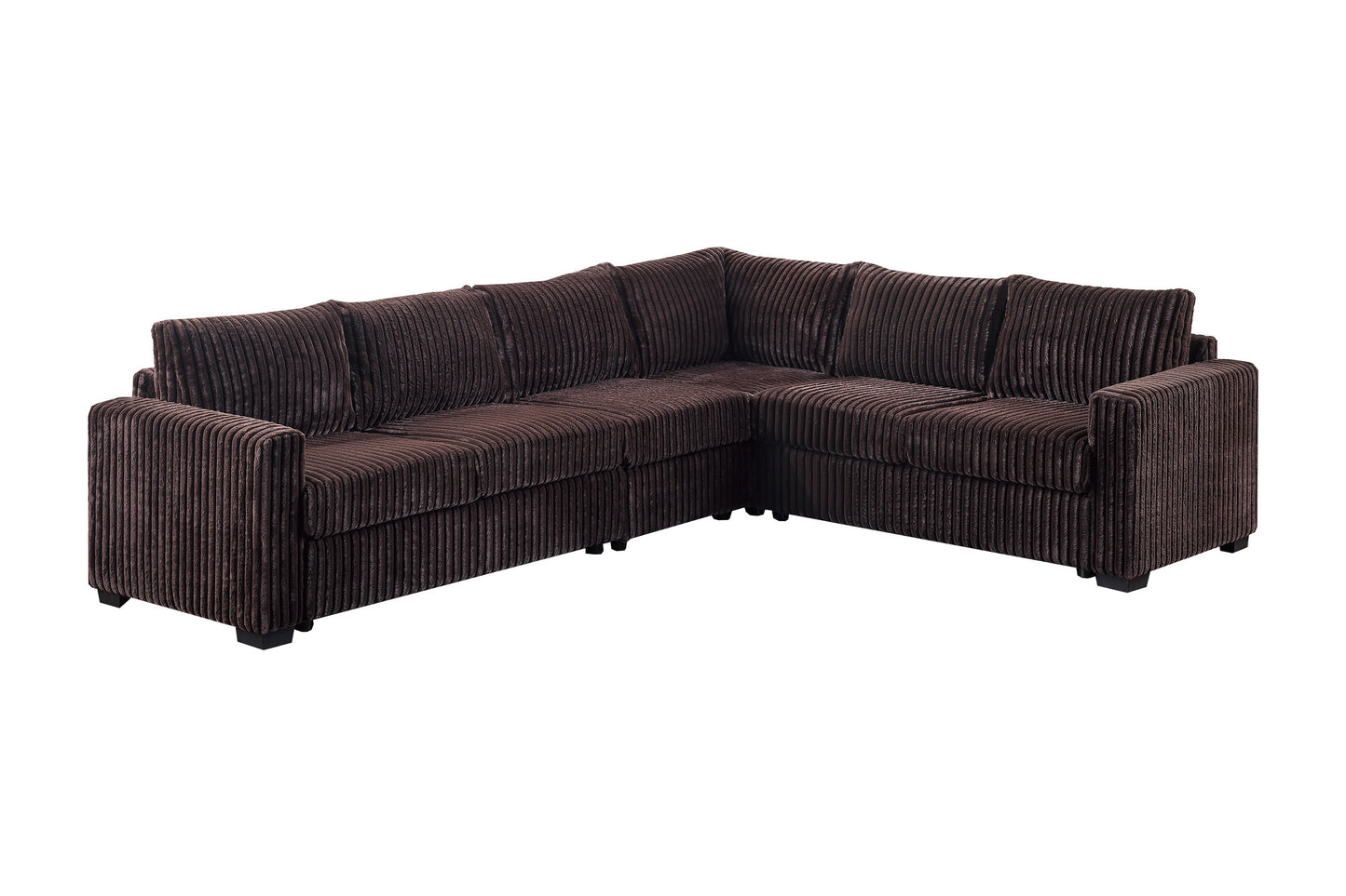 L-Shaped Corduroy Sectional Set - Coffee, 4pc Armless for Living Room