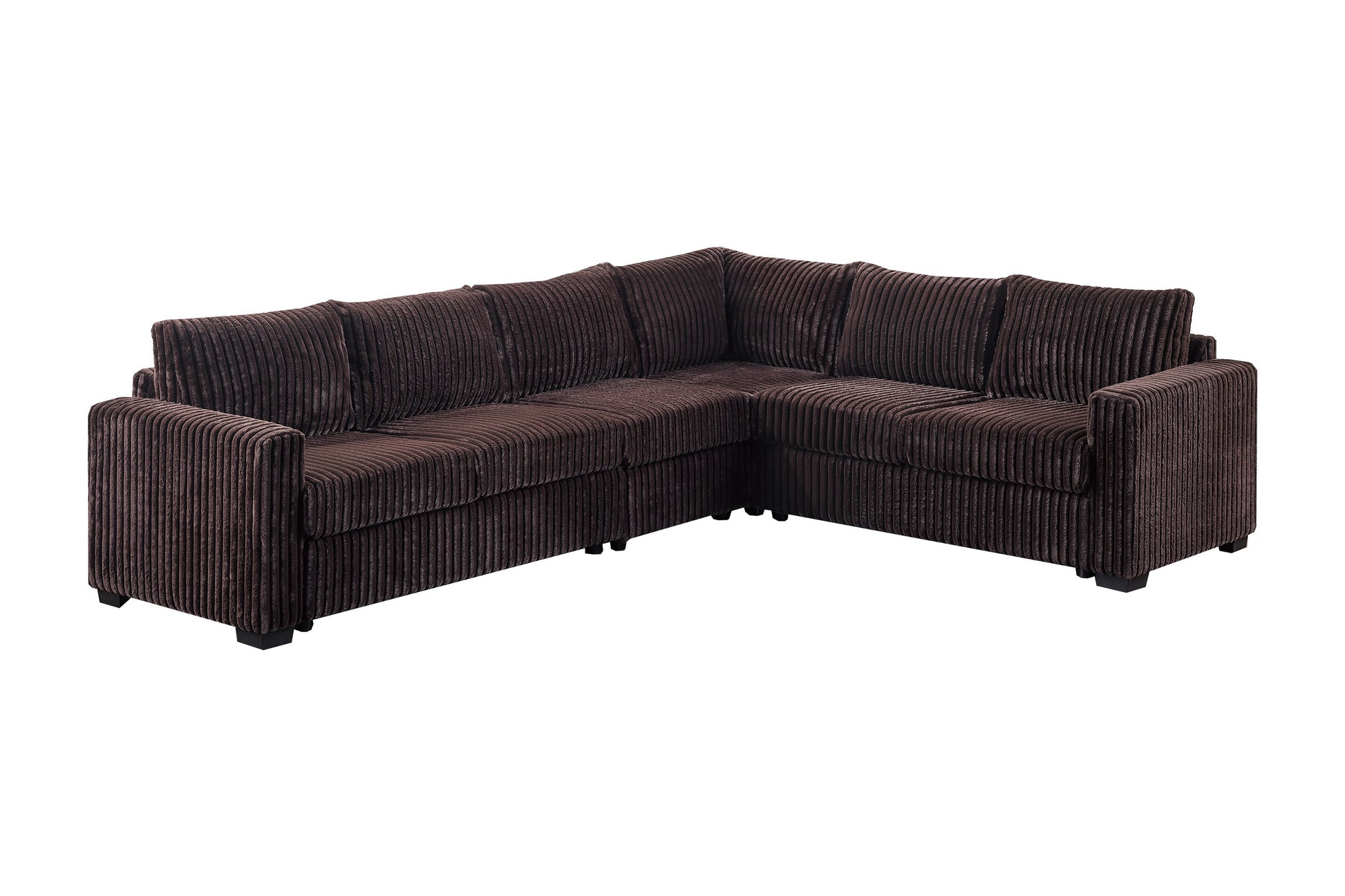 L-Shaped Corduroy Sectional Set - Coffee, 4pc Armless for Living Room