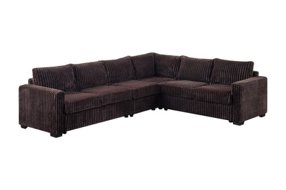 L-Shaped Corduroy Sectional Set - Coffee, 4pc Armless for Living Room