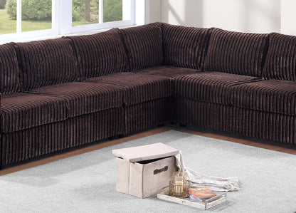 L-Shaped Corduroy Sectional Set - Coffee, 4pc Armless for Living Room