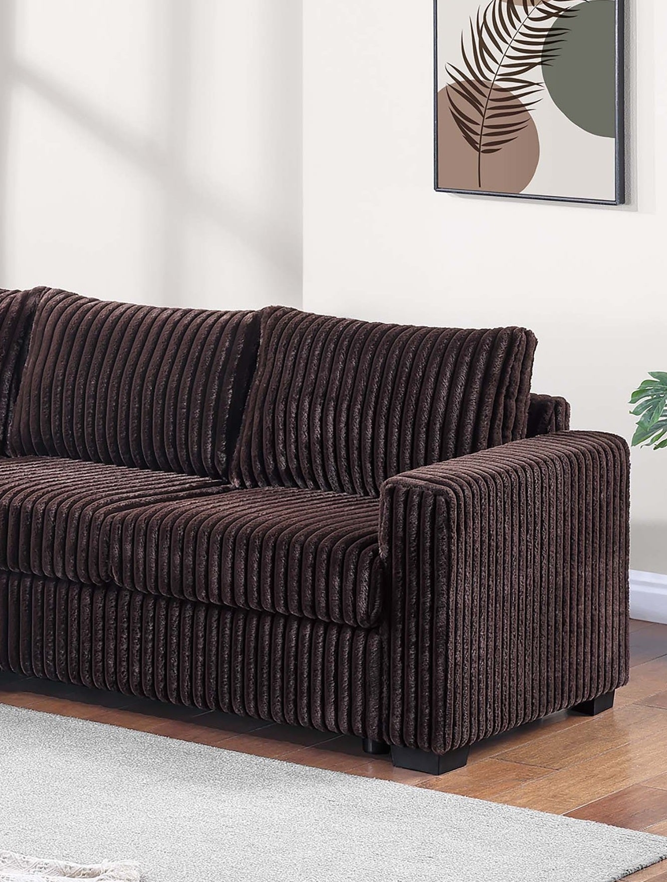 L-Shaped Corduroy Sectional Set - Coffee, 4pc Armless for Living Room