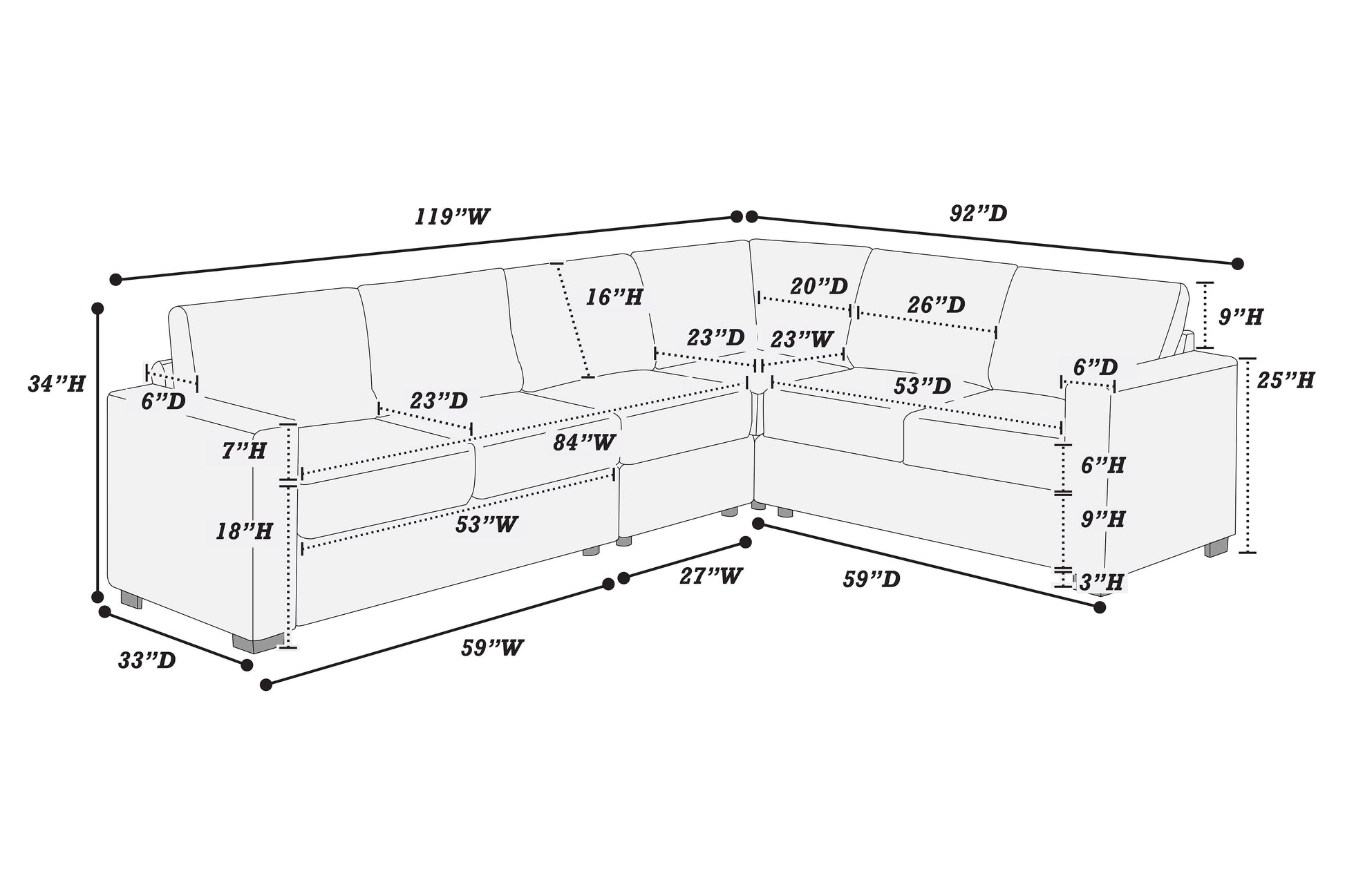 L-Shaped Corduroy Sectional Set - Coffee, 4pc Armless for Living Room
