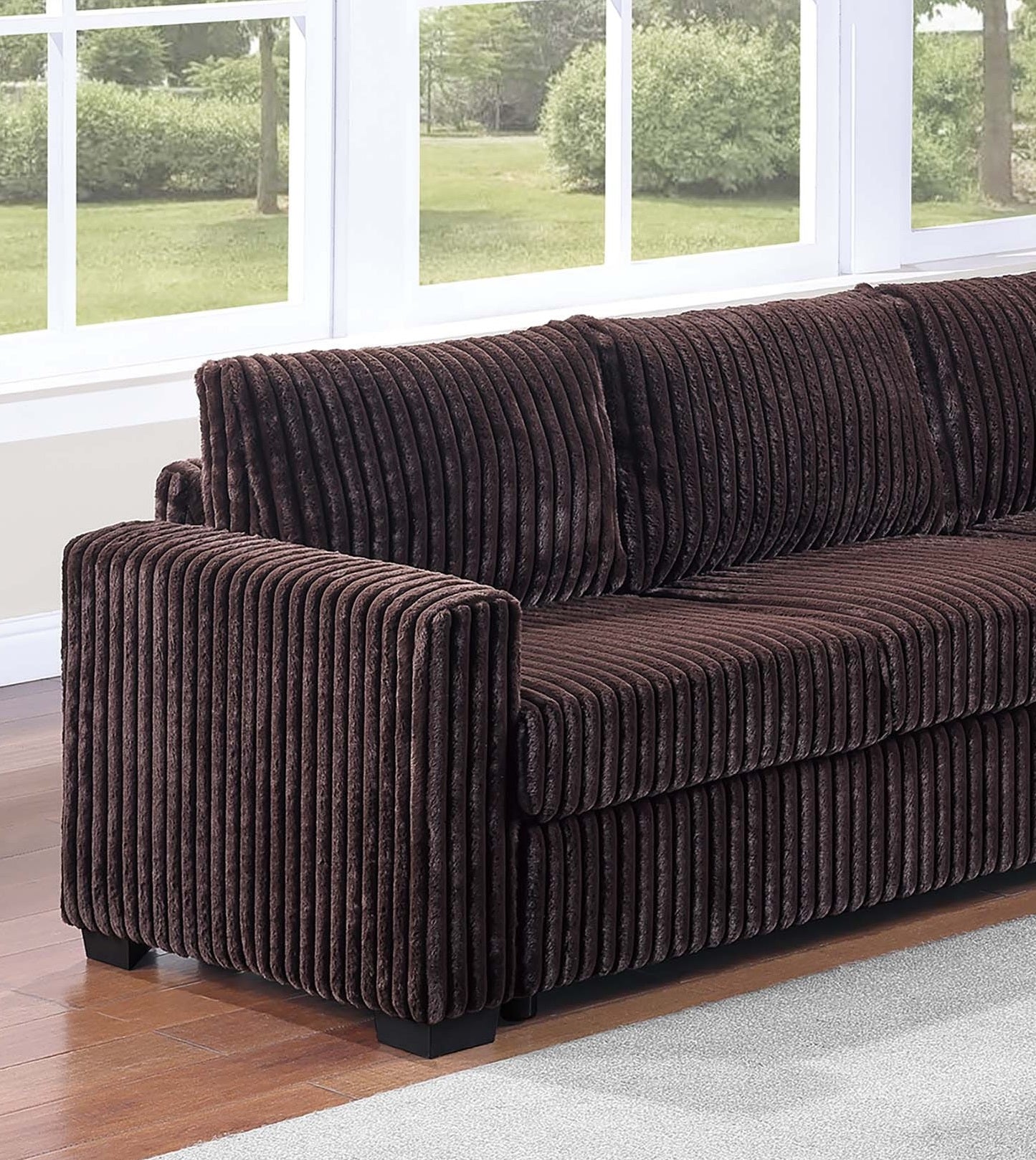 L-Shaped Corduroy Sectional Set - Coffee, 4pc Armless for Living Room