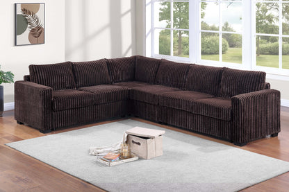 L-Shaped Corduroy Sectional Set - Coffee, 4pc Armless for Living Room