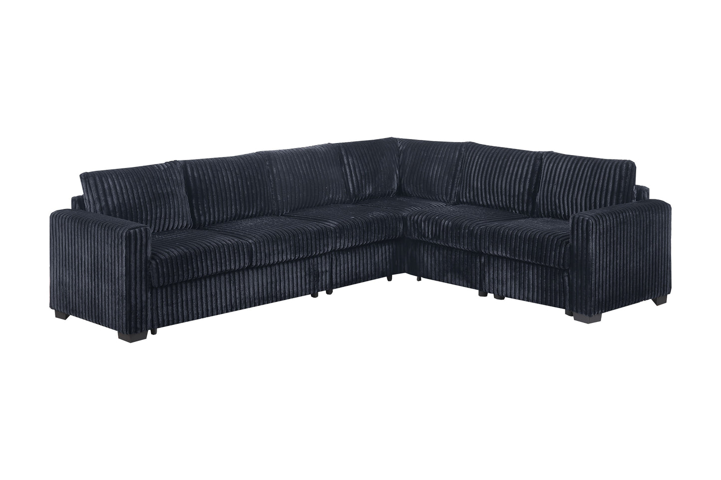Black Corduroy L-Shaped Sectional Sofa - 4 Piece Set