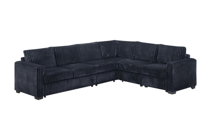 Black Corduroy L-Shaped Sectional Sofa - 4 Piece Set