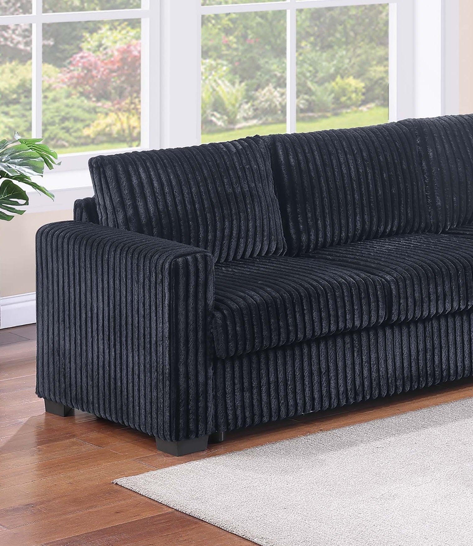 Black Corduroy L-Shaped Sectional Sofa - 4 Piece Set