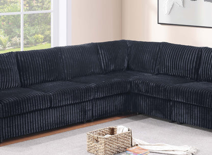 Black Corduroy L-Shaped Sectional Sofa - 4 Piece Set
