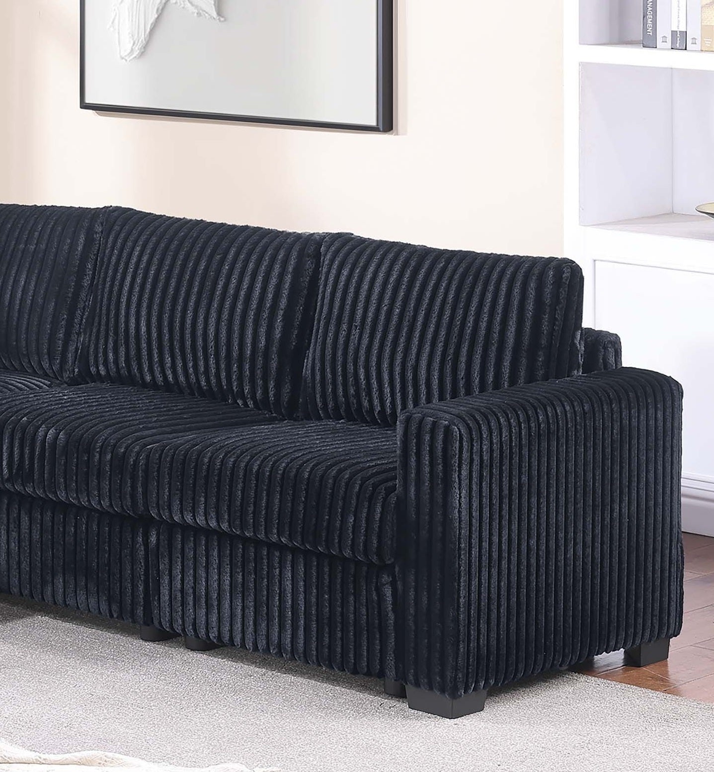 Black Corduroy L-Shaped Sectional Sofa - 4 Piece Set
