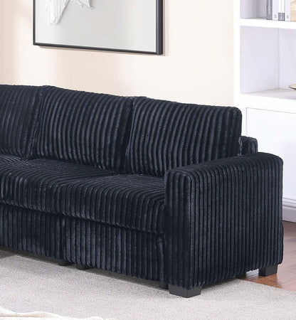 Black Corduroy L-Shaped Sectional Sofa - 4 Piece Set