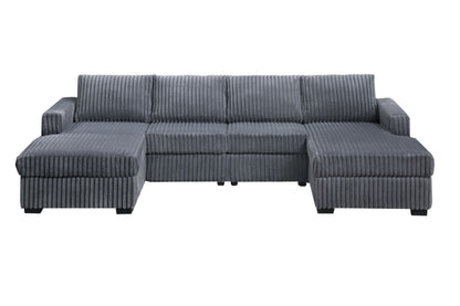 Dark Gray Corduroy U-Shaped Sectional Sofa 3 Piece Set