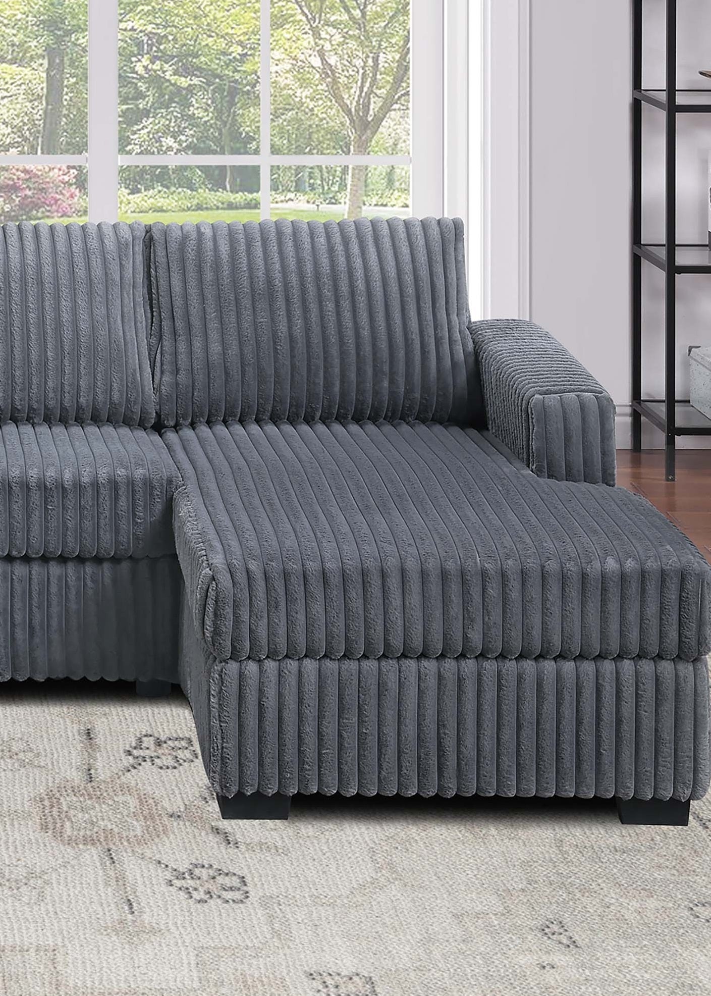 Dark Gray Corduroy U-Shaped Sectional Sofa 3 Piece Set
