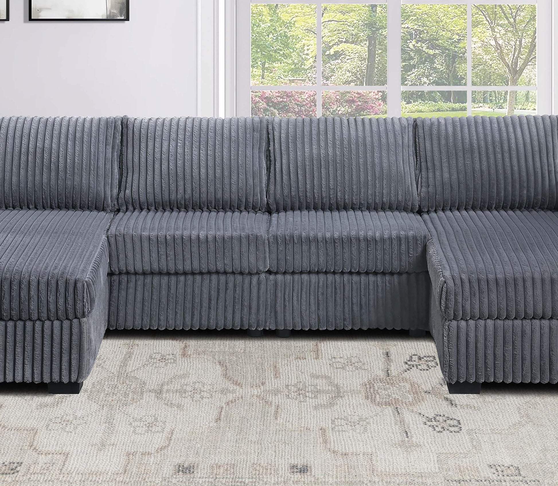 Dark Gray Corduroy U-Shaped Sectional Sofa 3 Piece Set