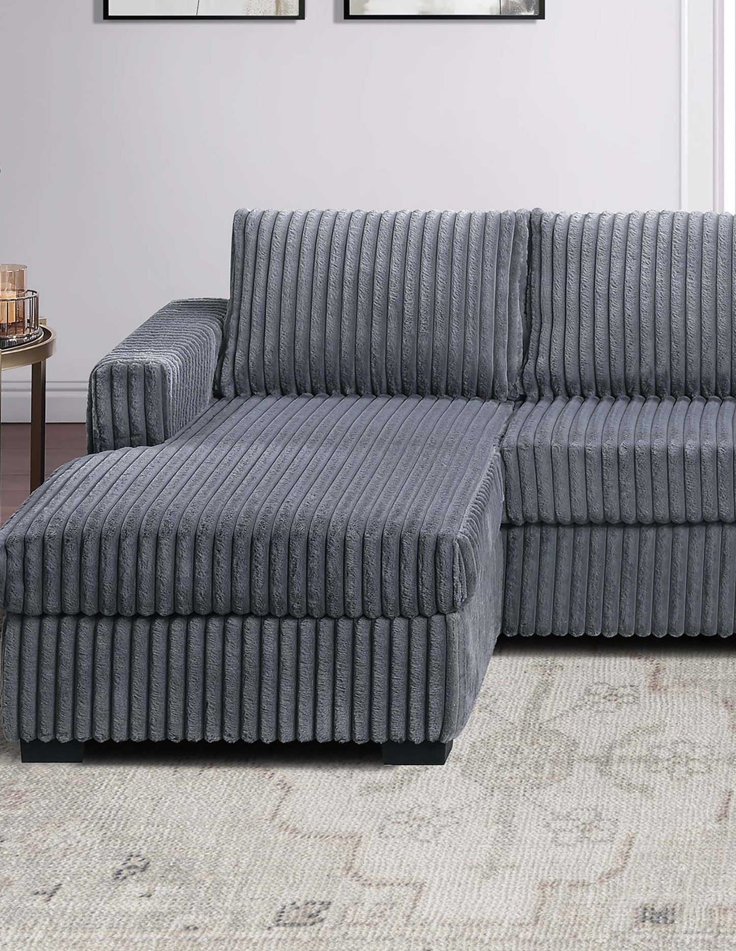 Dark Gray Corduroy U-Shaped Sectional Sofa 3 Piece Set