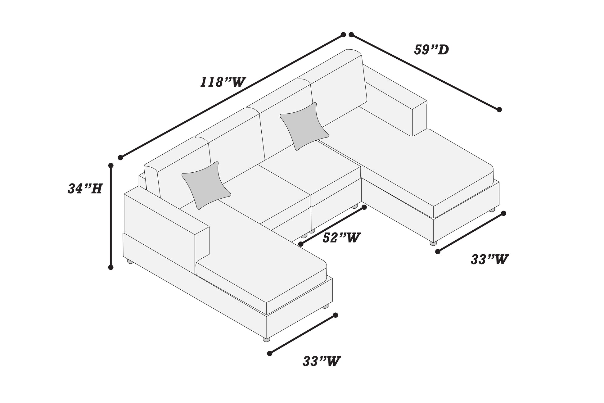 Dark Gray Corduroy U-Shaped Sectional Sofa 3 Piece Set