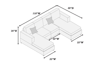 Dark Gray Corduroy U-Shaped Sectional Sofa 3 Piece Set