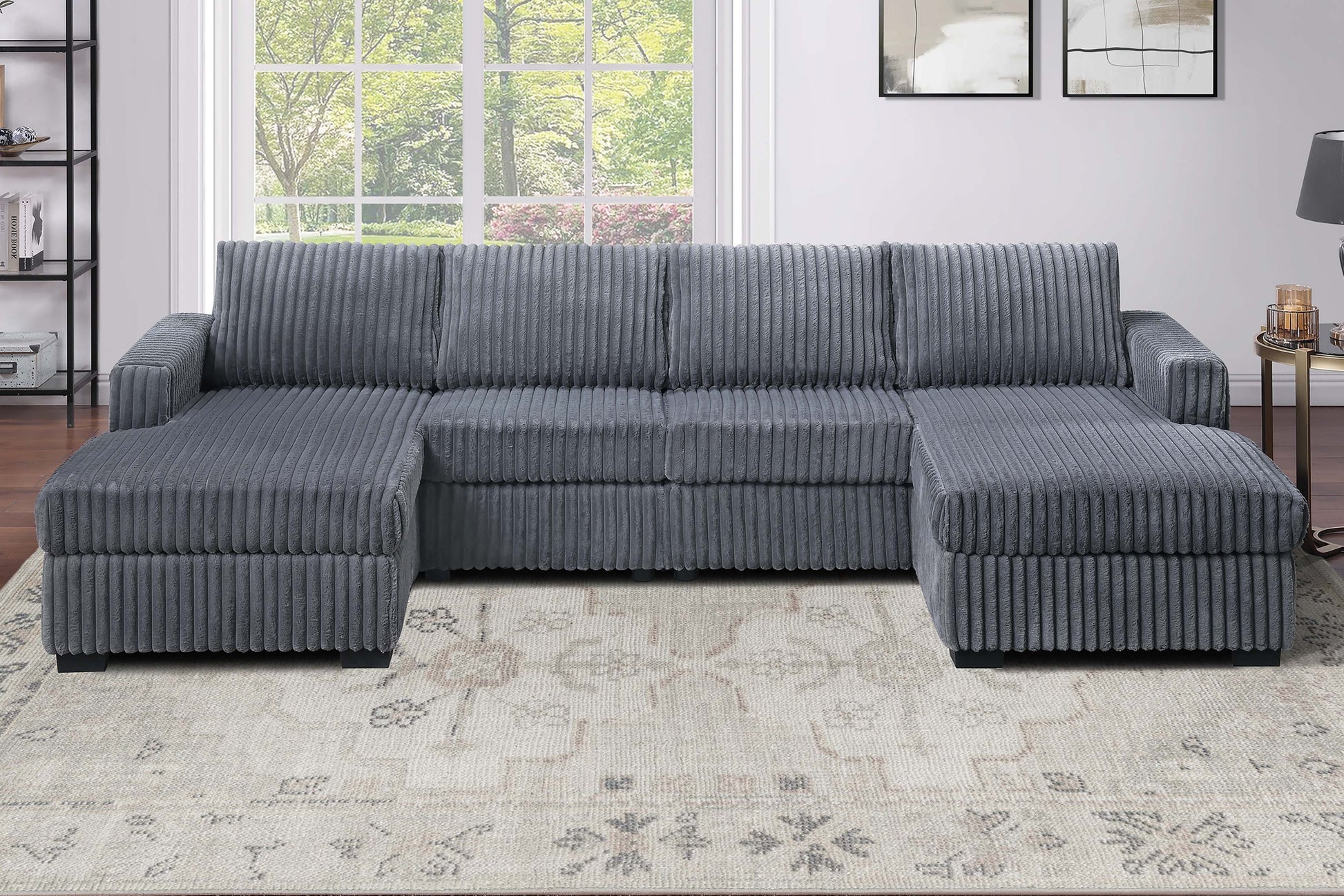 Dark Gray Corduroy U-Shaped Sectional Sofa 3 Piece Set