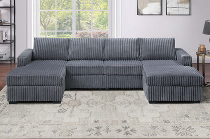Dark Gray Corduroy U-Shaped Sectional Sofa 3 Piece Set
