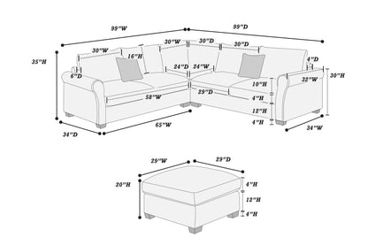 Fog Corduroy 4 Seat Sectional Sofa - Modern Living Room