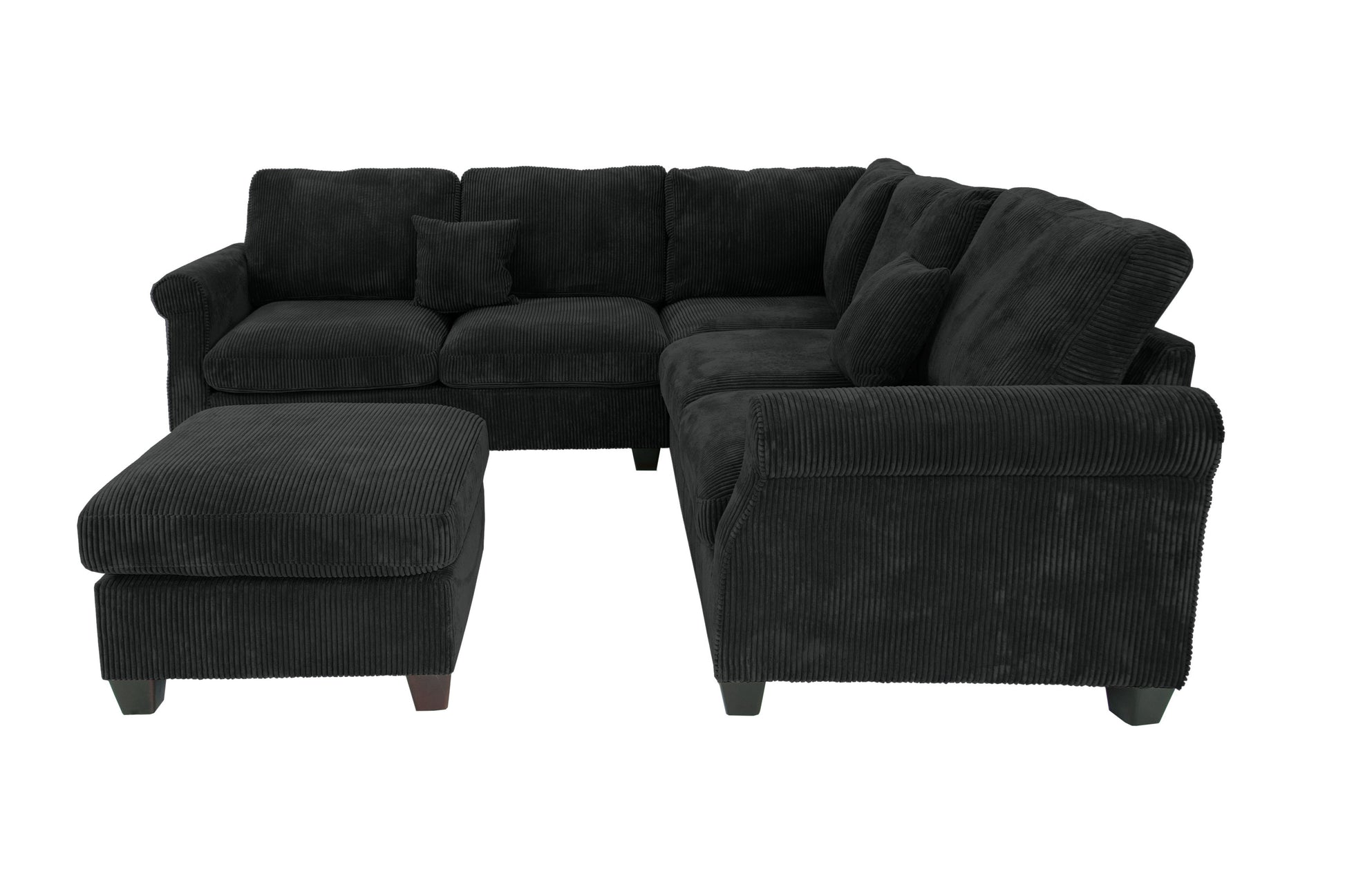 4pc Corduroy Sectional Set - Black & Matching Pillows