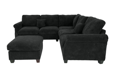 4pc Corduroy Sectional Set - Black & Matching Pillows