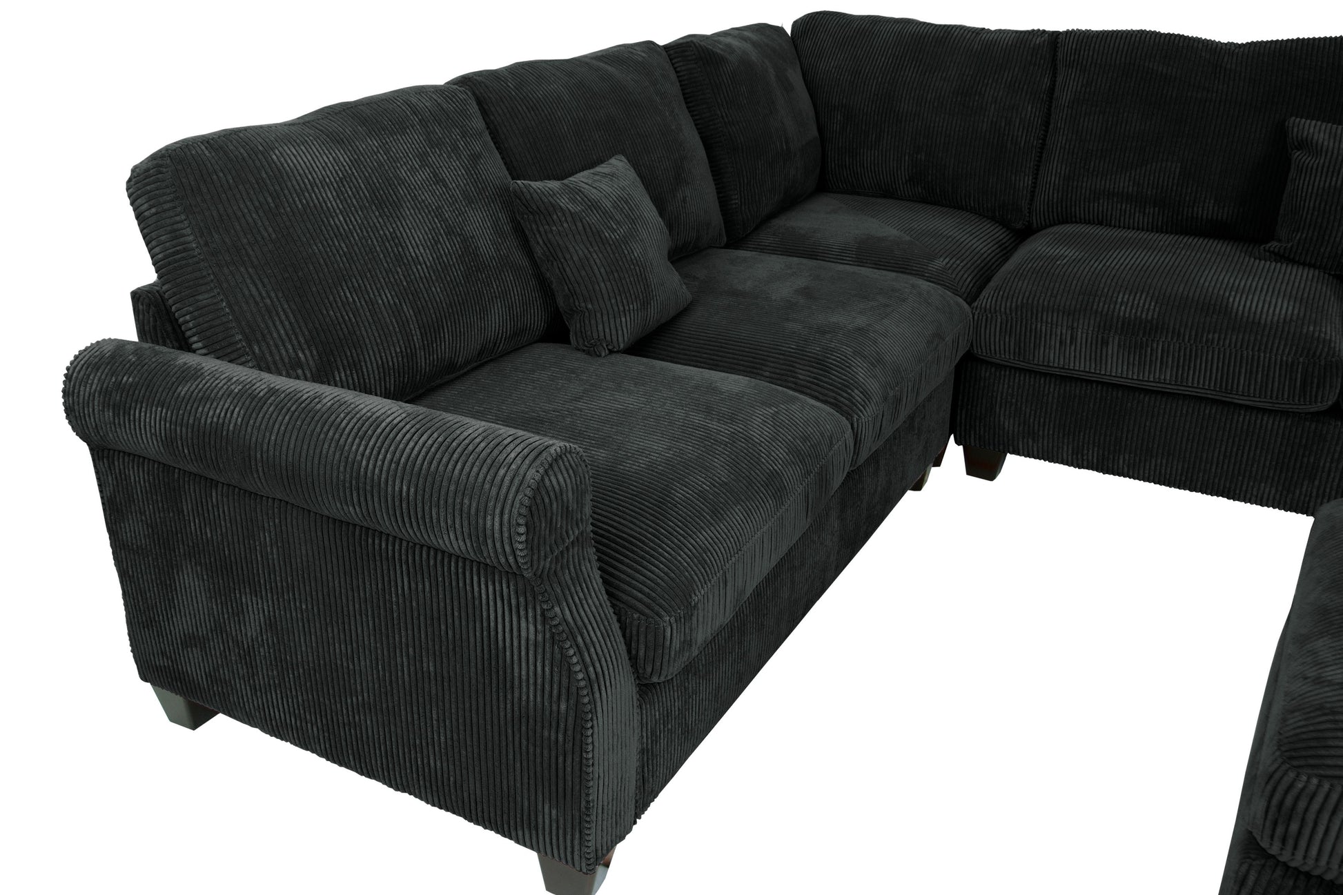 4pc Corduroy Sectional Set - Black & Matching Pillows