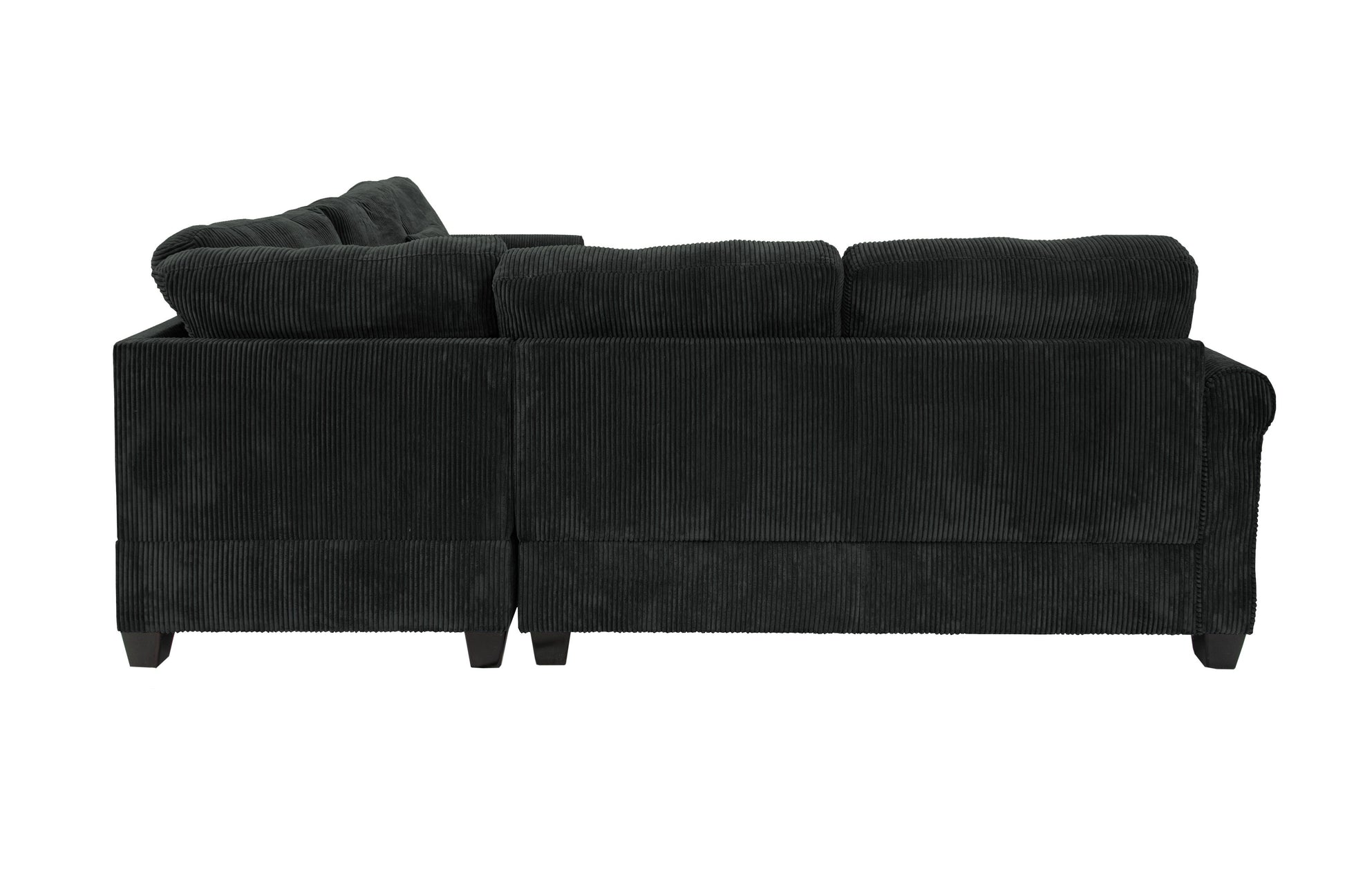 4pc Corduroy Sectional Set - Black & Matching Pillows