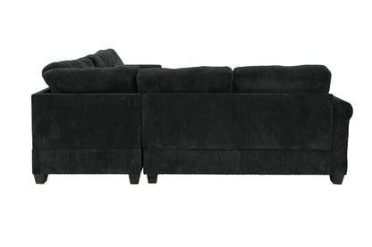 4pc Corduroy Sectional Set - Black & Matching Pillows