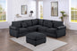 4pc Sectional Set Matching Pillow Cocktail Ottoman Corner Wedge Right And Left Arm Loveseat Corduroy Upholstered Black Finish Primary Living Room