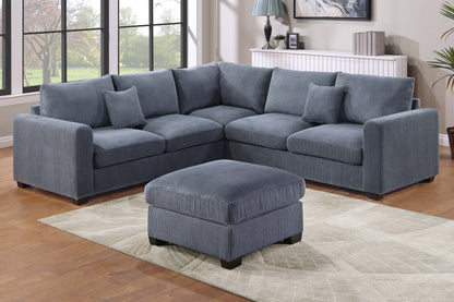 Dark Gray Corduroy 4 Seat Sectional Sofa