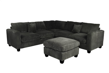 Modern Black Corduroy Sectional - 4 Seat L-Shaped Sofa
