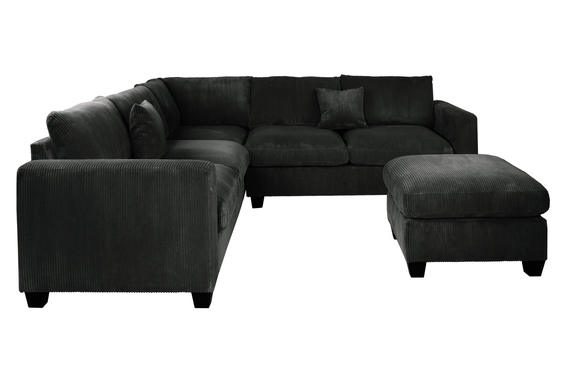 Modern Black Corduroy Sectional - 4 Seat L-Shaped Sofa