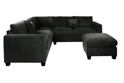 Modern Black Corduroy Sectional - 4 Seat L-Shaped Sofa