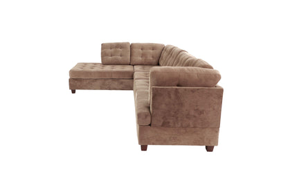 Large L-Shaped Suede Sectional Sofa - Neutral Truffle
