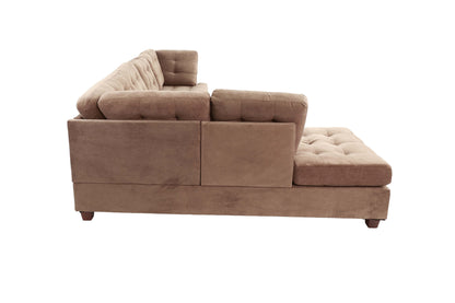 Large L-Shaped Suede Sectional Sofa - Neutral Truffle