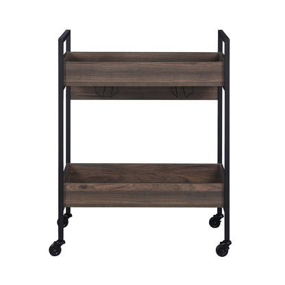 Rectangular Serving Cart with 2 Tier Shelf, Walnut and Black