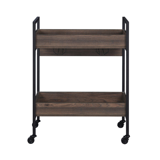 Rectangular Serving Cart with 2 Tier Shelf, Walnut and Black
