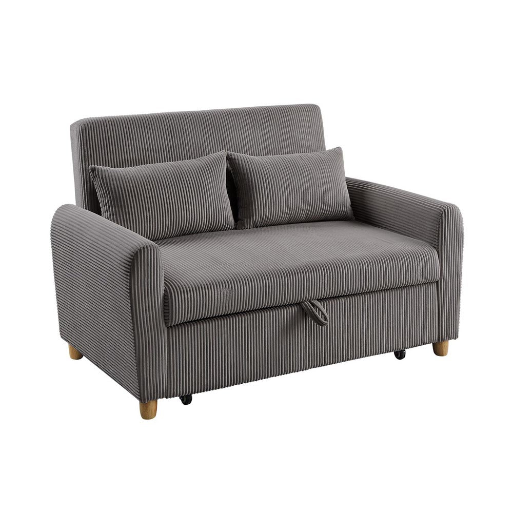 54"W Corduroy Convertible Sleeper Loveseat, Brown