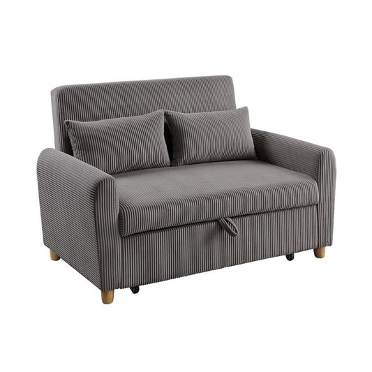 54"W Corduroy Convertible Sleeper Loveseat, Brown