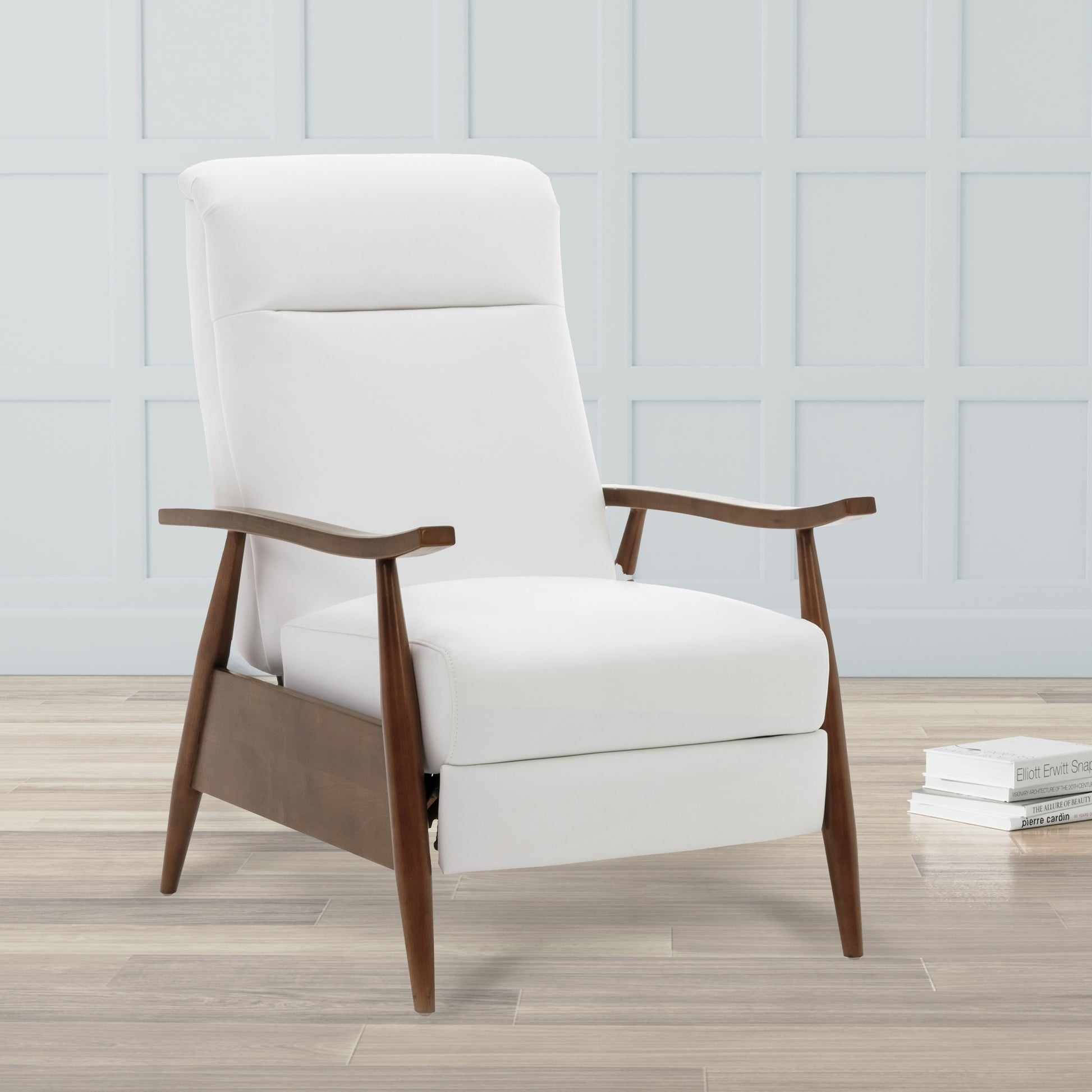 Sarasota Wood Arm Push Back Recliner - Milky