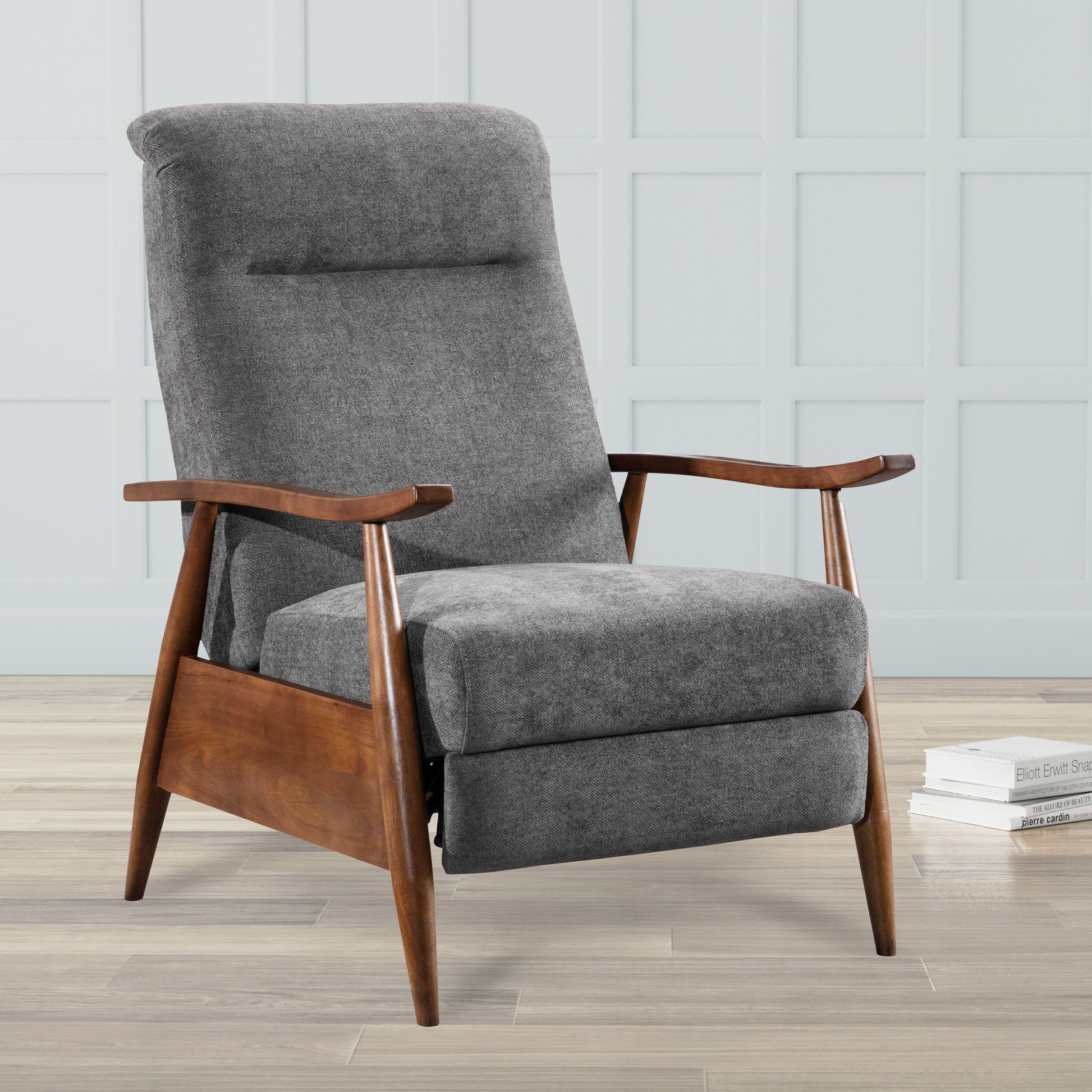 Saugus Wood Arm Push Back Recliner - Charcoal