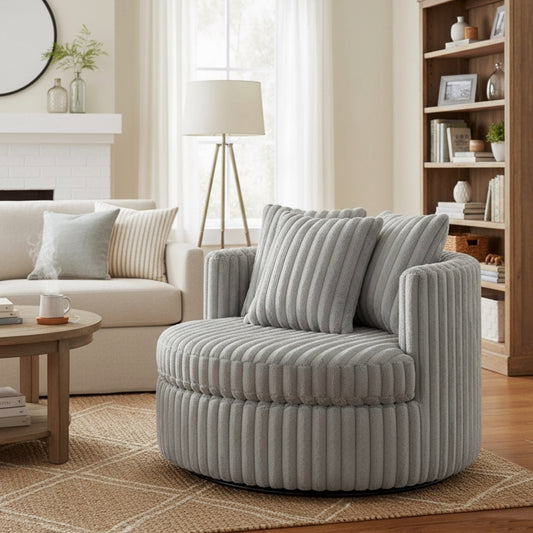 Mindy Ultra Plush Wide Cord-like Oversized Swivel Barrel Chair