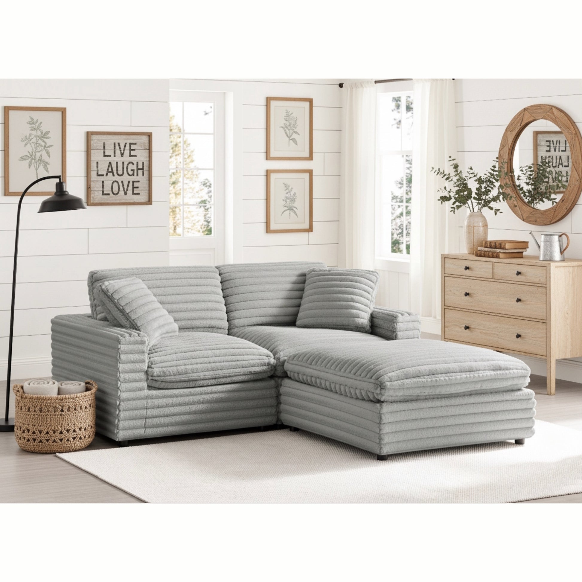 Jenny 3-Piece Chofa in Plush Polyester Cord-Like Fabric
