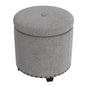 Zoya Storage Ottoman, 19 Inch Round Lift Top, Light Gray Woven Fabric